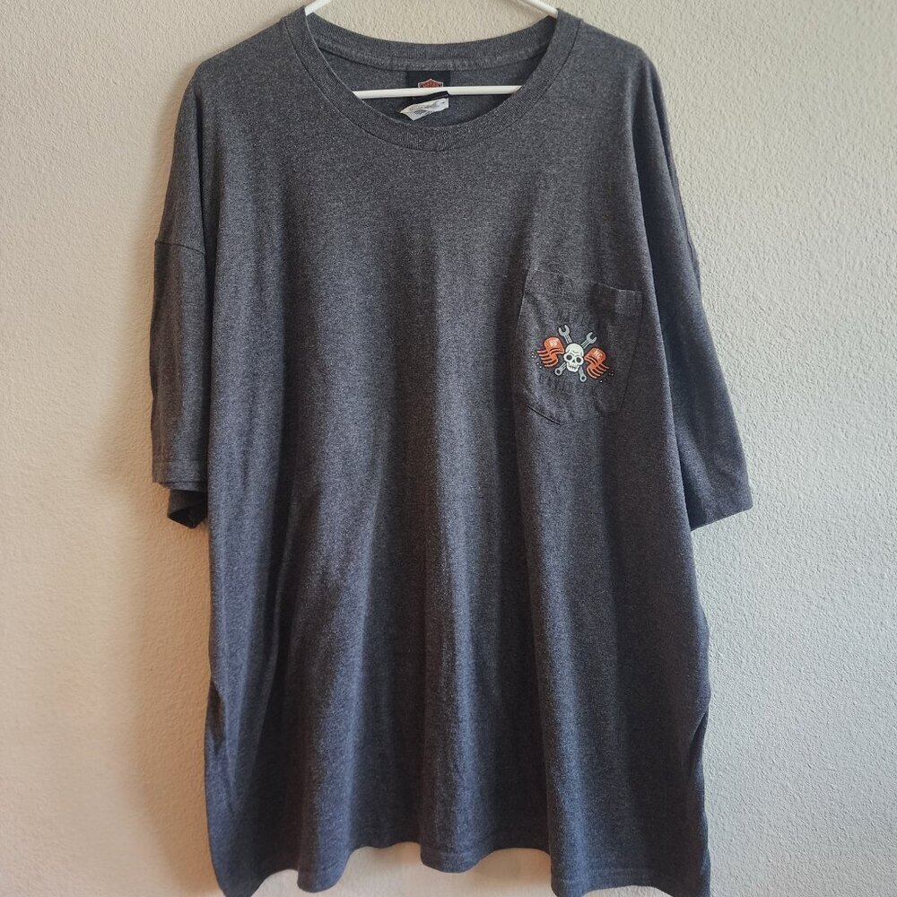 Harley-Davidson Shirt Mens 3XL Gray Biggs San Marcos CA Pocket Skull Motorcycle